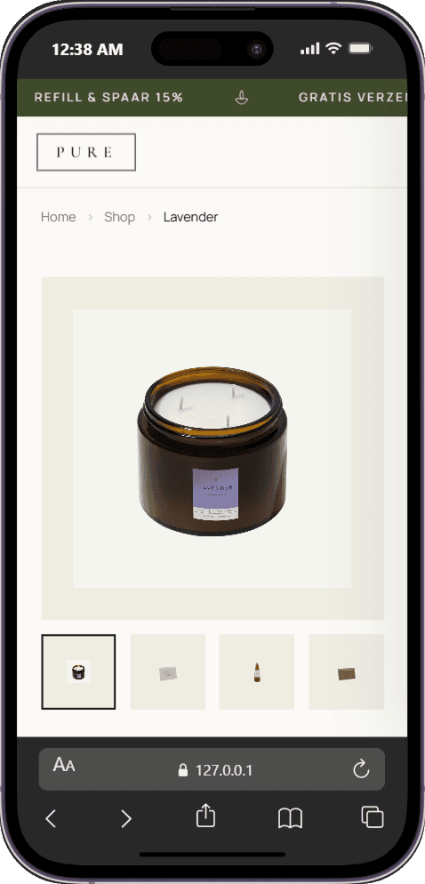 Pure Product Page mobile view